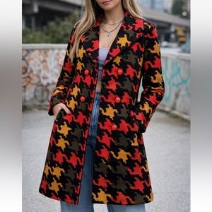 Count Romi Vintage 60s Mod Houndstooth Print Peacoat Jacket Sz XS